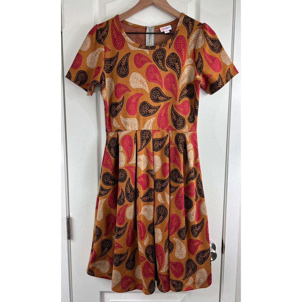 Women’s Paisley Fit & Flare Dress - Mustard with Pink & Black